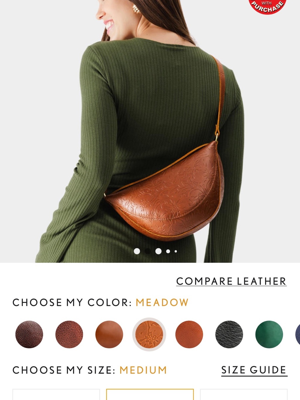 Portland Leather Meadow Brown Embossed Crossbody Bag - Picture 2 of 6